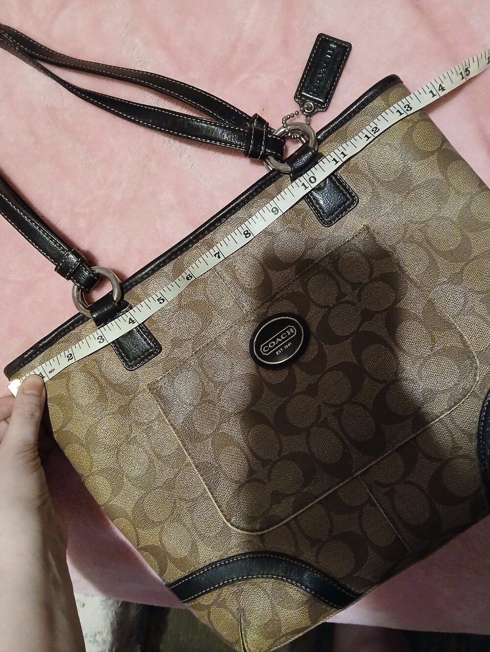 Coach Peyton Signature Heritage Tote Bag Brown F18917 Flawed - Picture 13 of 16